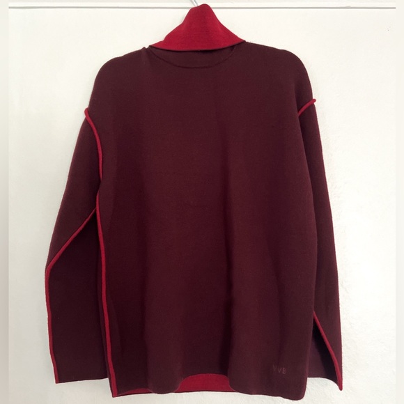 Victoria Victoria Beckham Wool Oversized Piped Turtleneck Sweater Iron Red Small - Picture 6 of 12